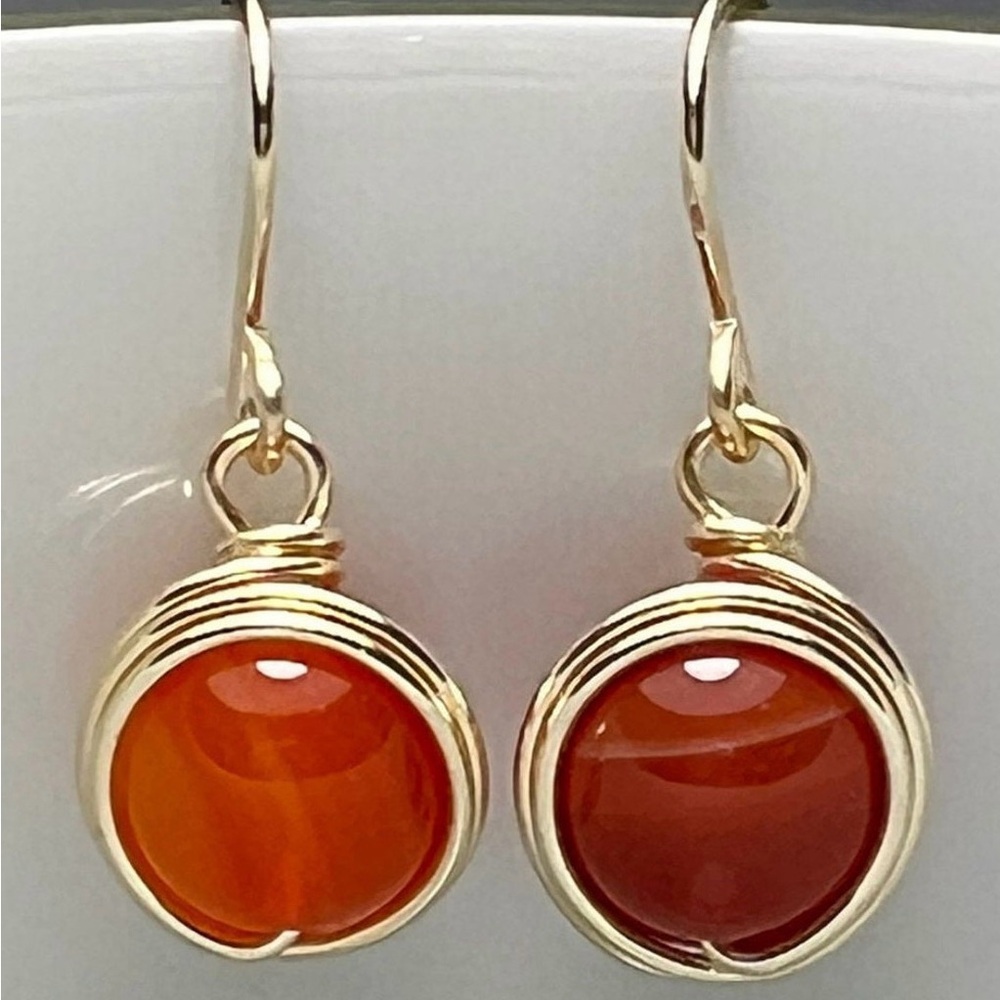 Gold Red Agate Drop Earrings